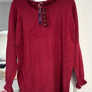 Red Ruffled Button Sweater